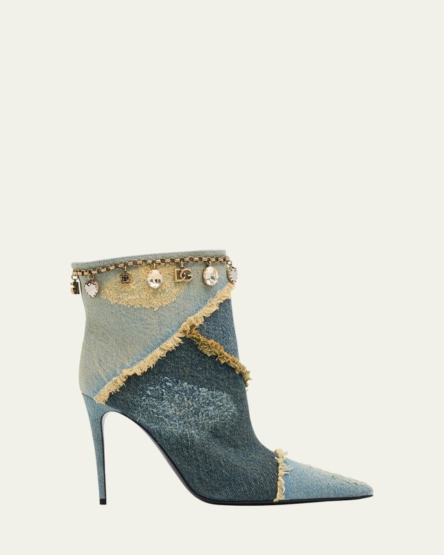 Distressed Denim Charms Ankle Booties